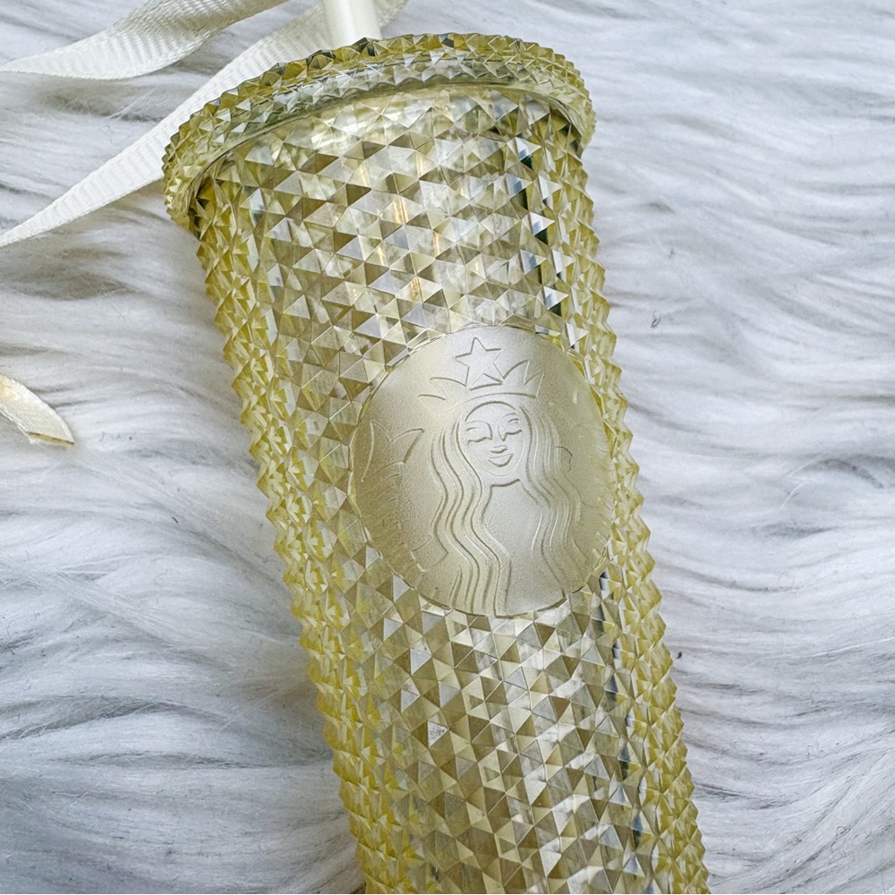 Starbucks China Summer 2022 Studded Keychain Ornament Yellow Gold Bling NEW - Picture 2 of 7